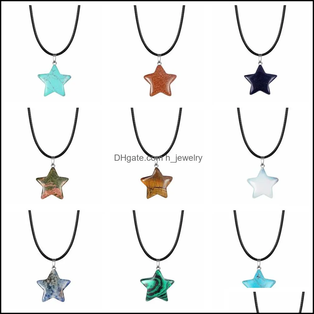 natural healing crystal stone star pendant necklace reiki solar quartz pendants jewelry for womens mens 18inch leather