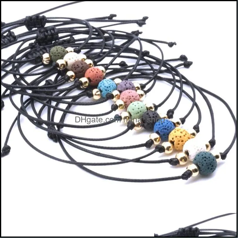 8mm colorful black white lava stone beads lover couple bracelet adjustable rope wristband  oil diffuser jewelry gift