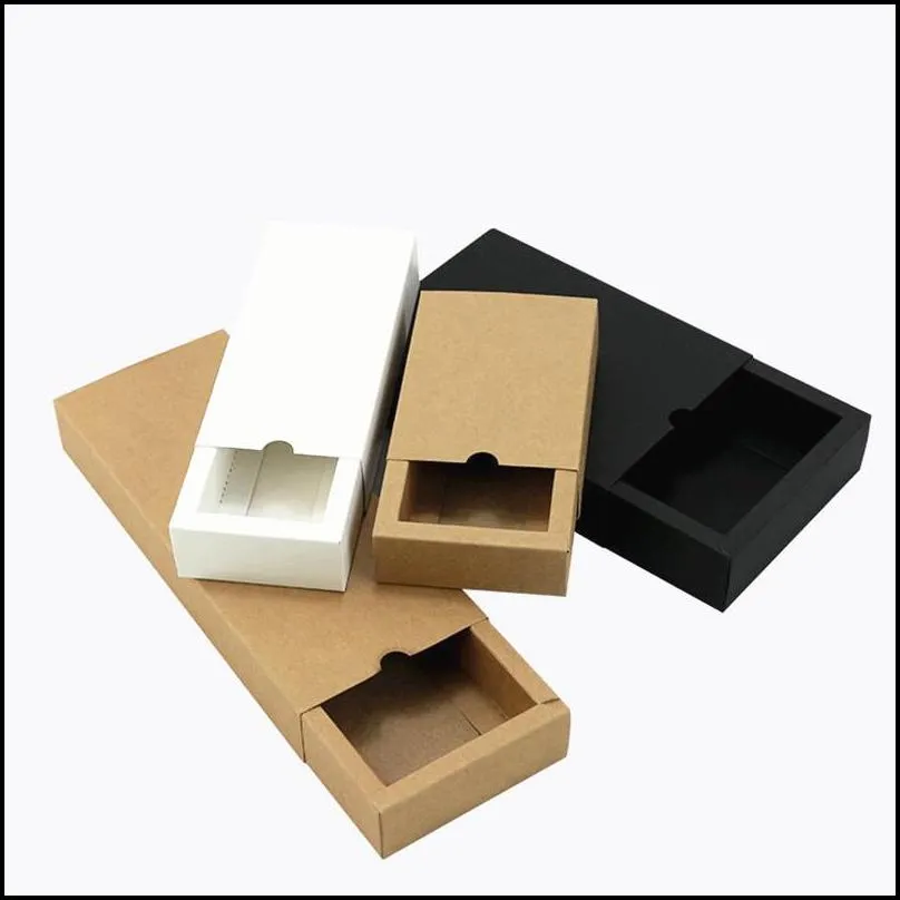 black kraft paper gift box white packaging cardboard box wedding baby shower packing cookie delicate drawer boxes