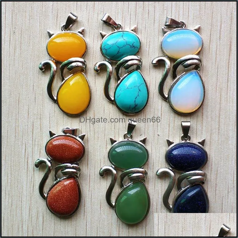 natural stone cat shape charms pendants for diy jewelry making wholesale