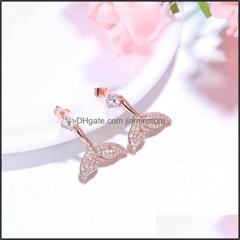 mermaid tail earrings temperament microinlaid zircon dolphins sterling silver pendant crystal jewelry earrings for mothers day