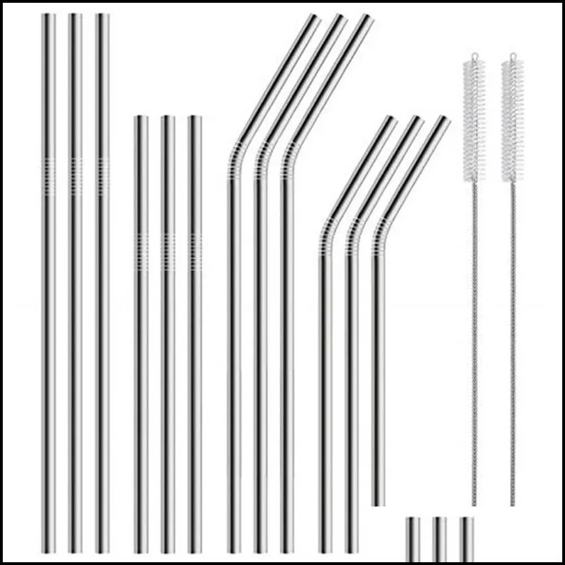 reusable drinking straw high quality 304 stainless steel metal straws with cleaning brush for kitchen home use