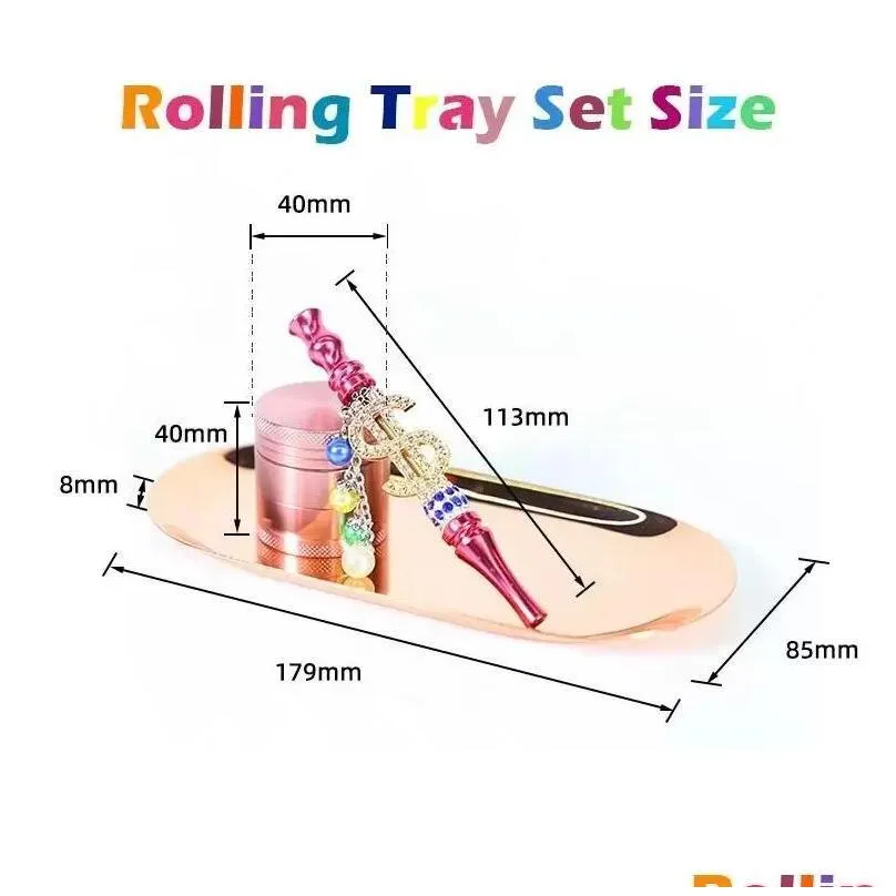 rainbow launched smoking sets metal herb grinder rainbow rolling trays bling bling blunt holders