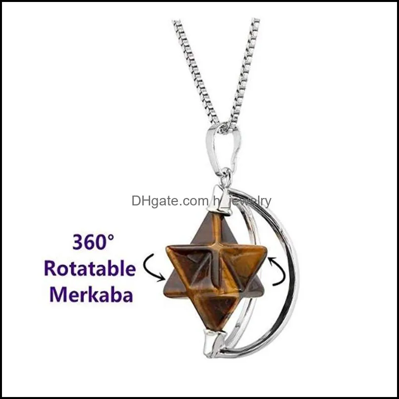 natural crystal quartz rotate merkaba star stone chakra pendant necklace hexagonal pointed energy reiki healing for women men
