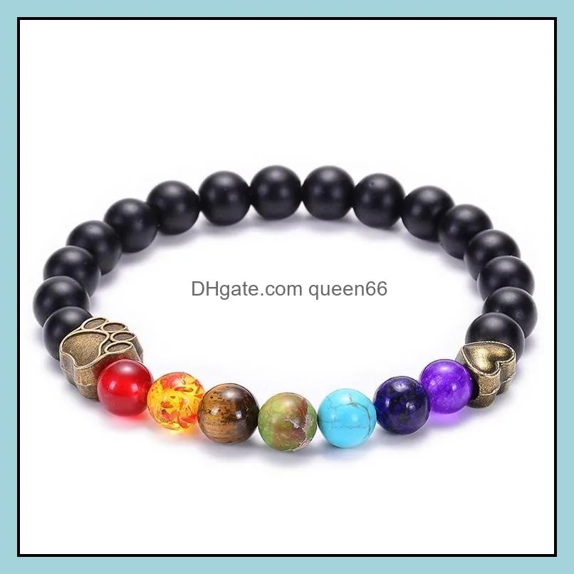 8mm seven chakra lava volcanic stone dog paw heart bracelet energy yoga  oil diffuser bracelet women jewelry
