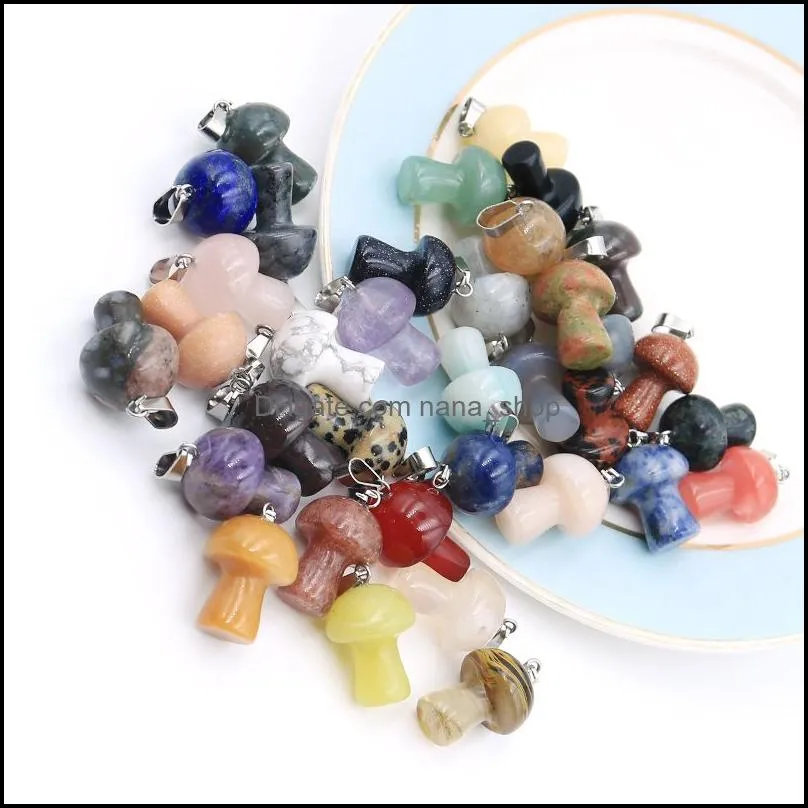 natural stone mushroom shape charms quartz crystal pendant necklace rose quartz tiger eye diy jewelry making necklaces earrings accessories