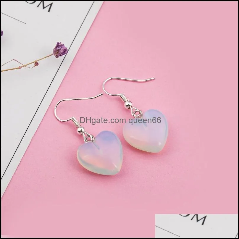  love heart natural stone charms earrings pink blue sand dangle earrings for women gift