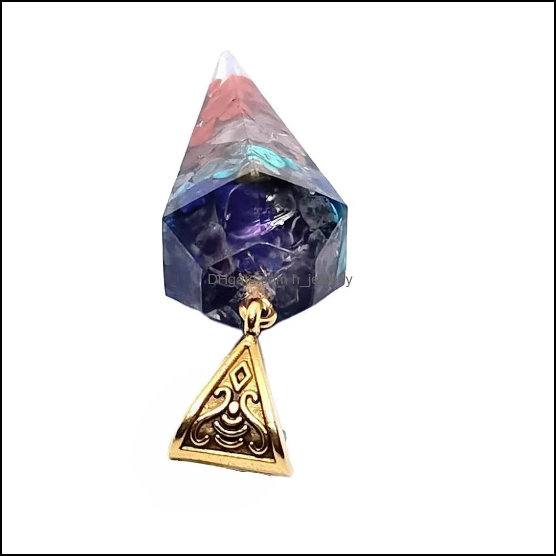 retro resin reiki healing colorful chips stone cone pendant chakra orgone energy pendants pendulum amulet orgonite crystal necklace