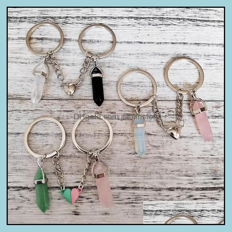 lover natural crystal rose quartz stone key ring love heart magnetic keychains for couple friend gifts diy handmade jewelry keyrings