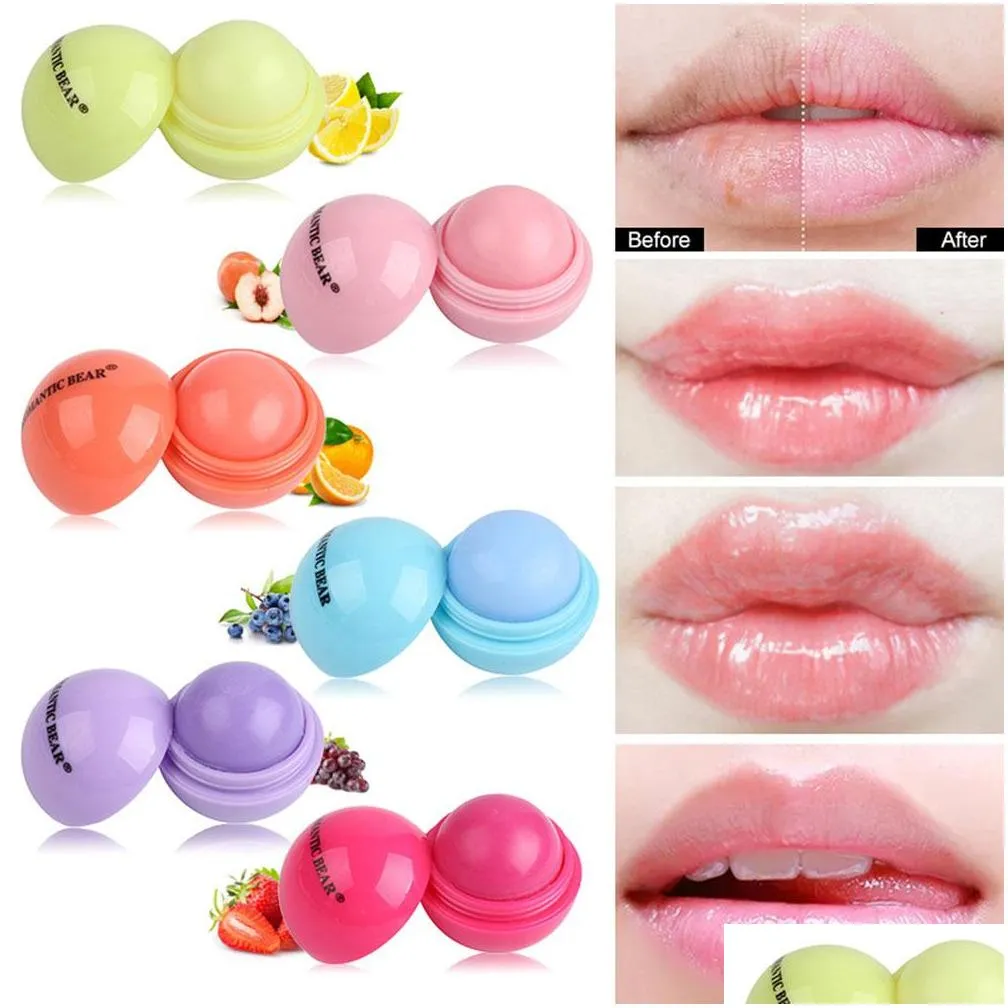 brand new fashion round ball natural organic embellish lip balm lips care 6 color fruit flavour lipgloss gloss lipstick