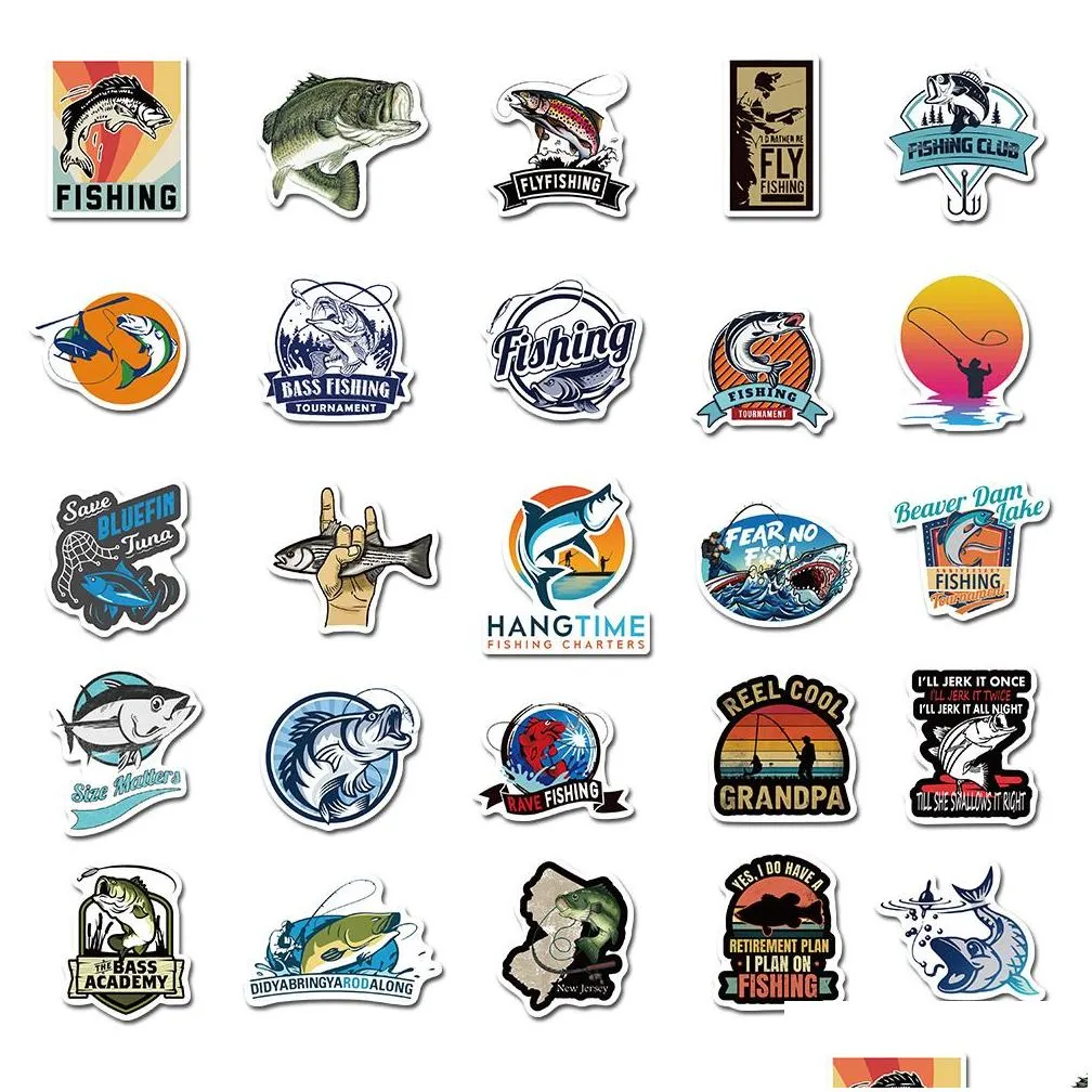 50pcs fishing stickers sports graffiti stickers for diy laptop skateboard motorcycle decals