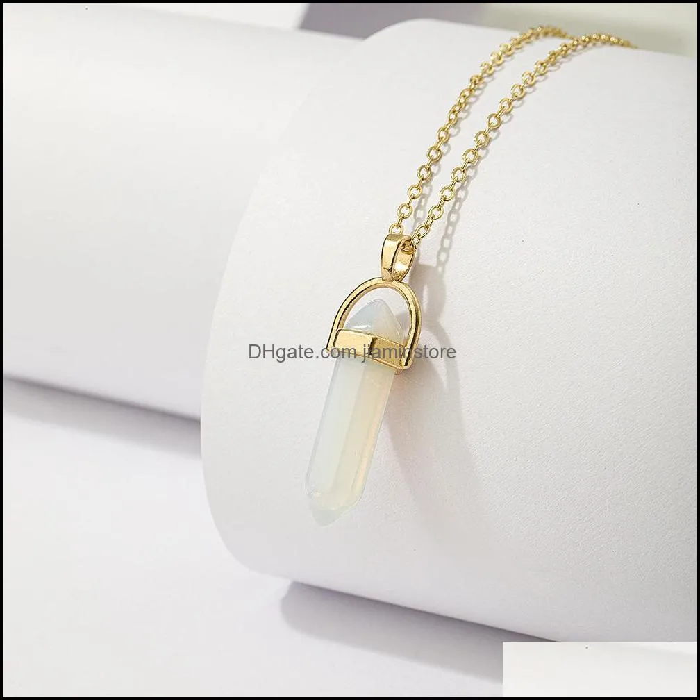 reiki healing crystal hexagon stone pendant chakra rose tiger eye crystal gold necklaces wholesale energy pendants necklace jewelry