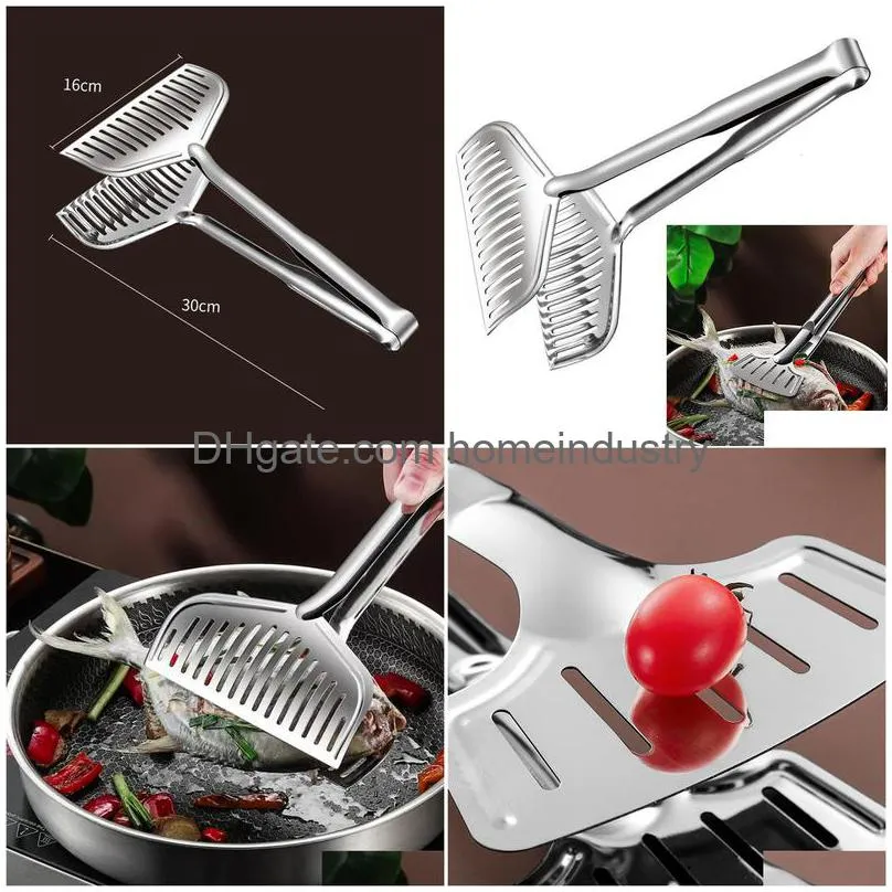 bbq tools accessories barbecue cooking tongs stainless steel fried fish flipping spatula tongs clip for fish beef steak bread bbq grilling tools