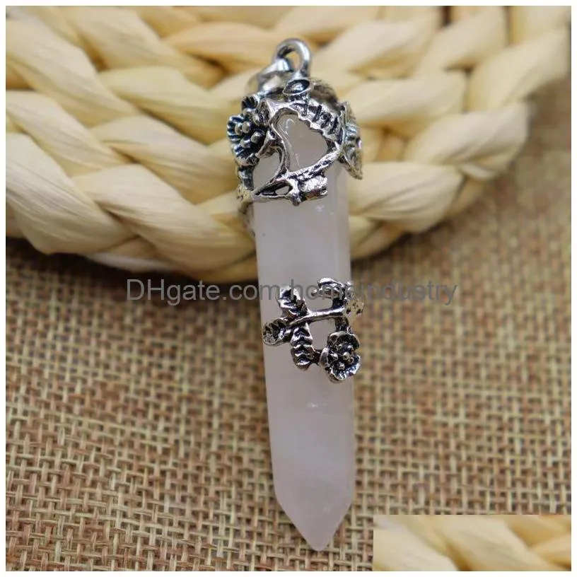 natural crystal stone necklace creative plum blossom crystal column pendant necklaces with chain jewelry accessories zze12569