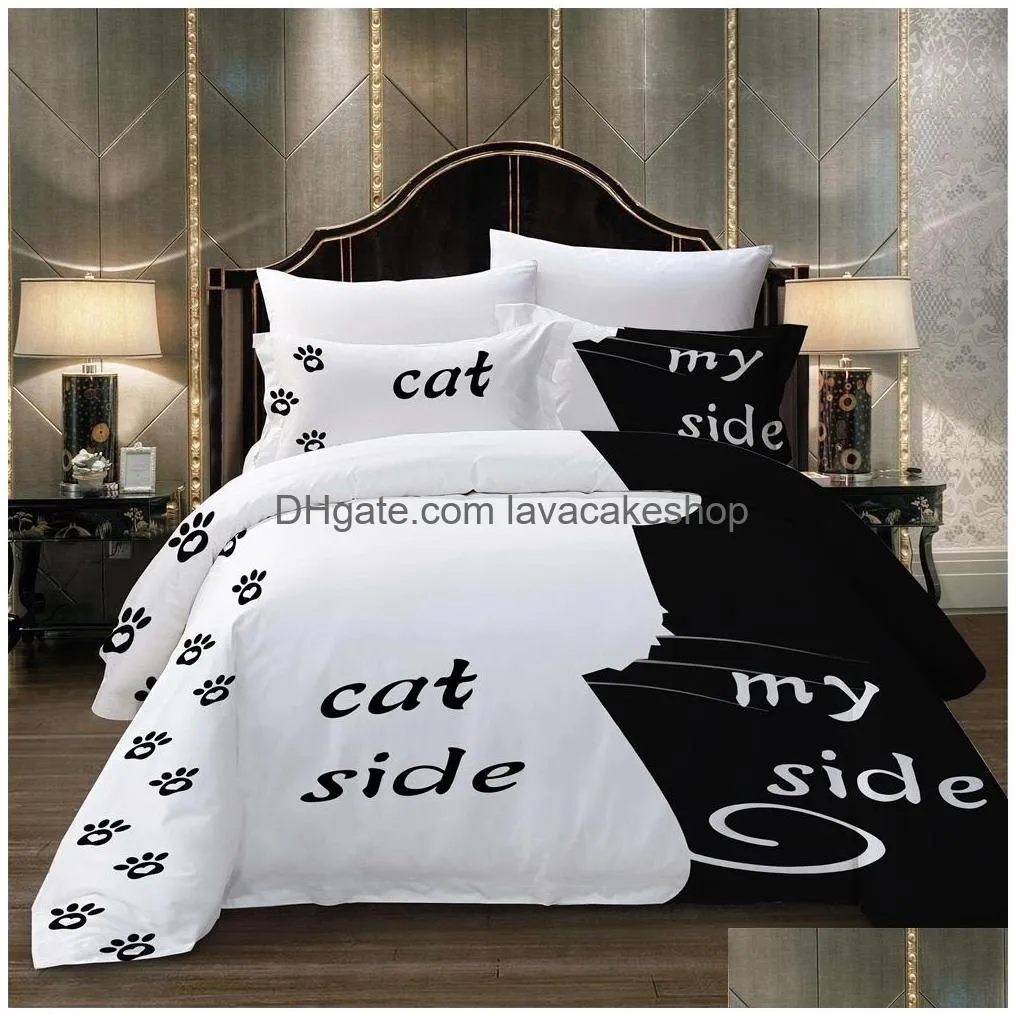 simple black add white her side his side bedding sets queen/king size double bed bed linen couples duvet cover set lj201015