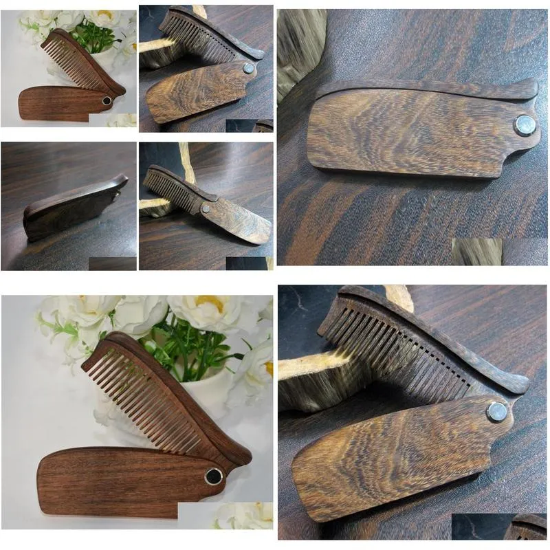 hot wooden folding comb antistatic combs portable folding styling hairdressing hair brush combing