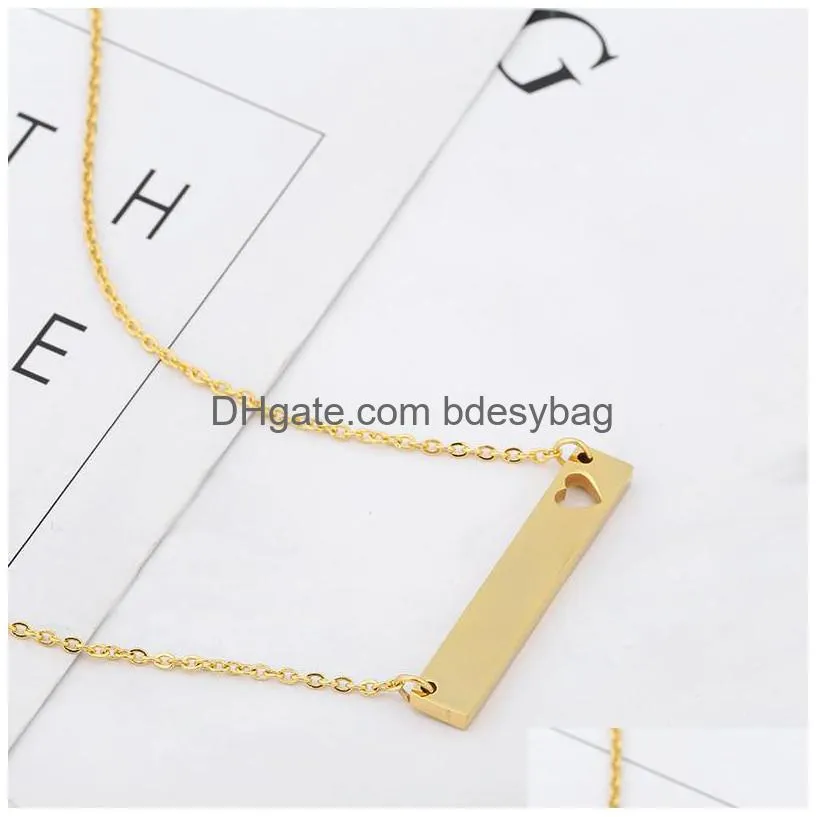 love heart necklace newest fashion gold solid blank bar pendant necklaces stainless steel for buyer own engraving jewelry diy