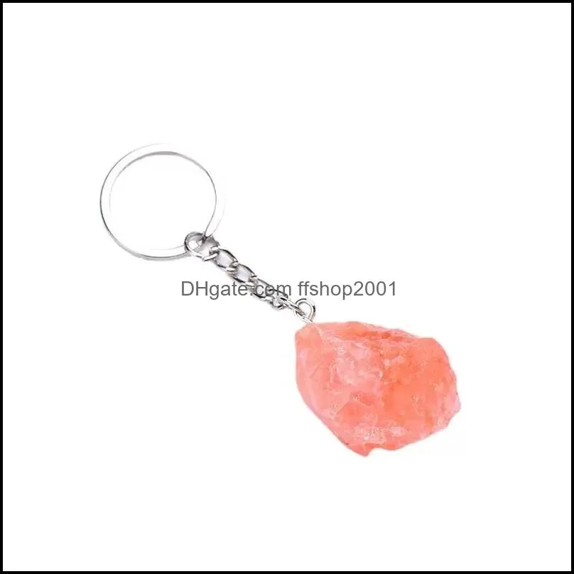 natural form rough stone quartz keychain ring for women men handbag hangle car key holder raw mineral stones keyring jewelry