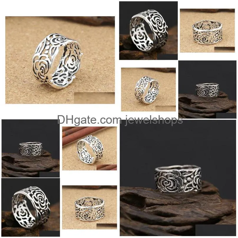 925 sterling thai silver men women wedding hollow peony tail ring gift fashion jewelry flower ring