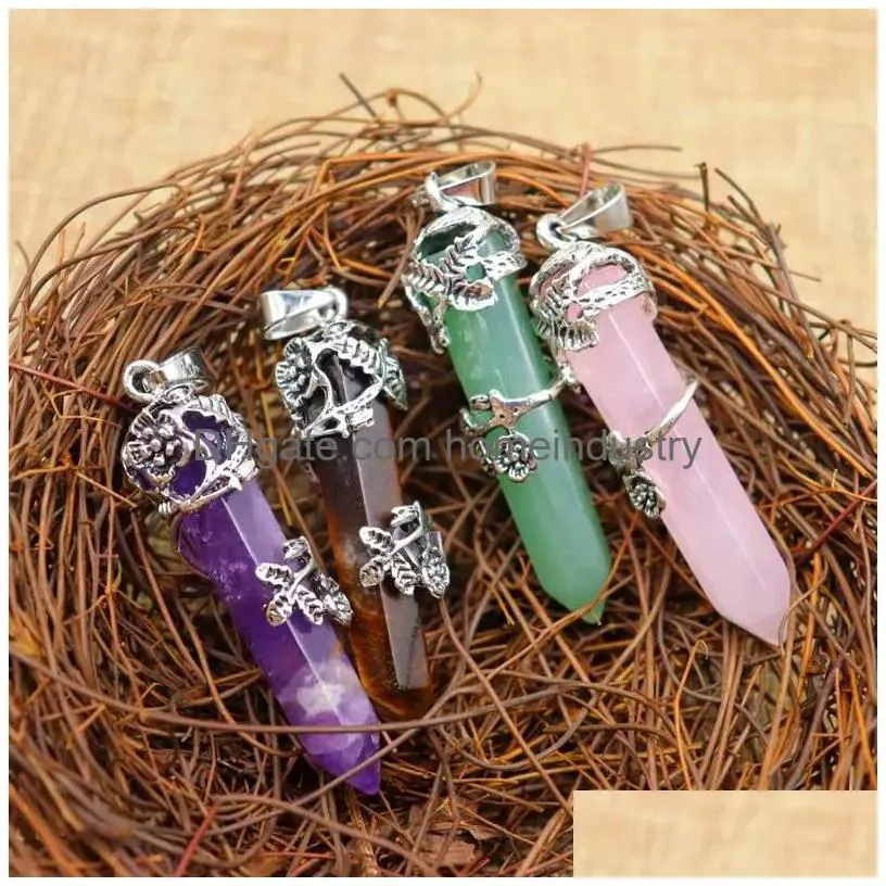 natural crystal stone necklace creative plum blossom crystal column pendant necklaces with chain jewelry accessories zze12569