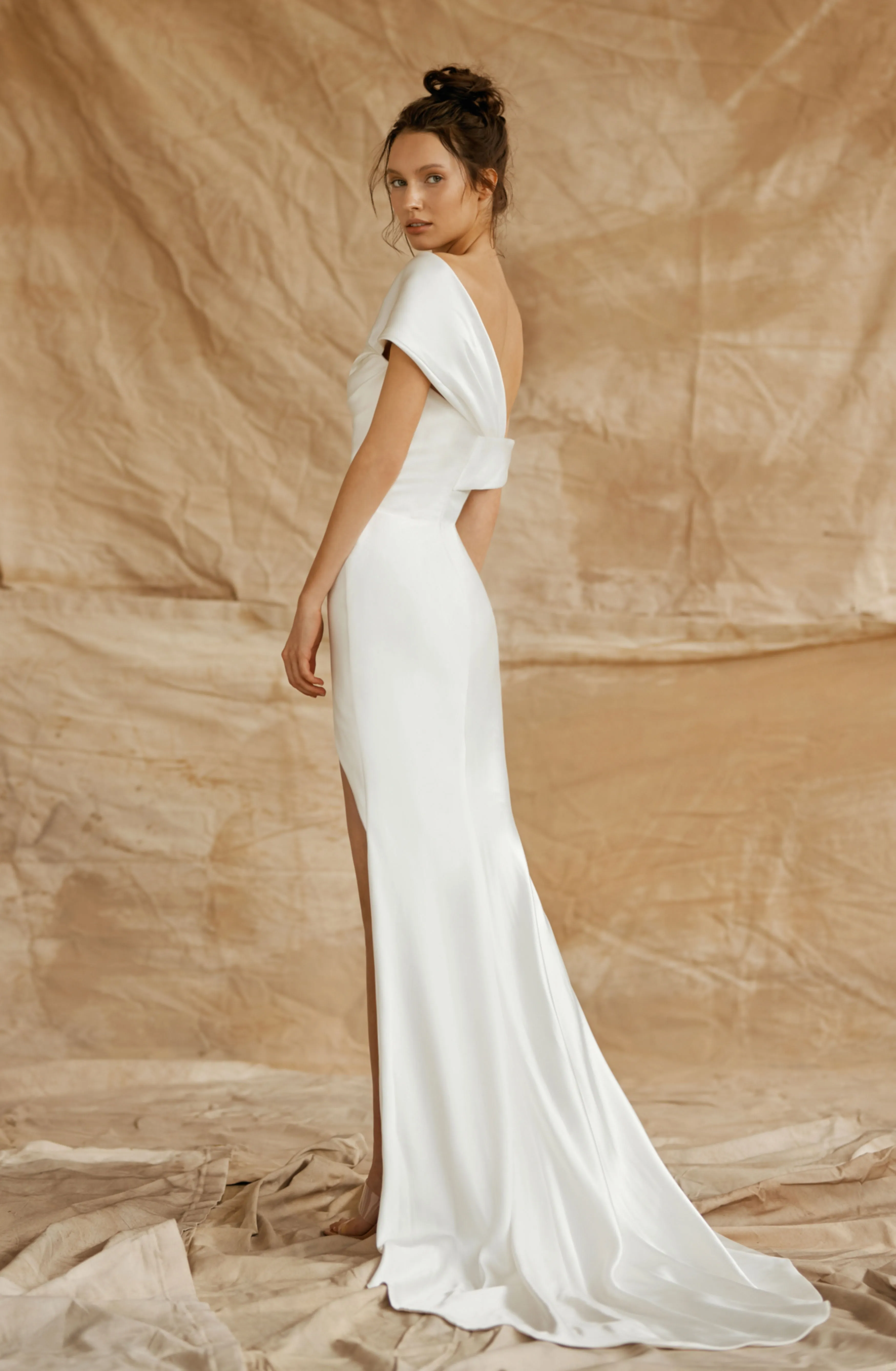 Glamorous Mermaid Wedding Dresses Art Deco-inspired Neck Ruched One Shoulder Satin Zipper Floor Length Custom Made Plus Size Vestidos De Novia