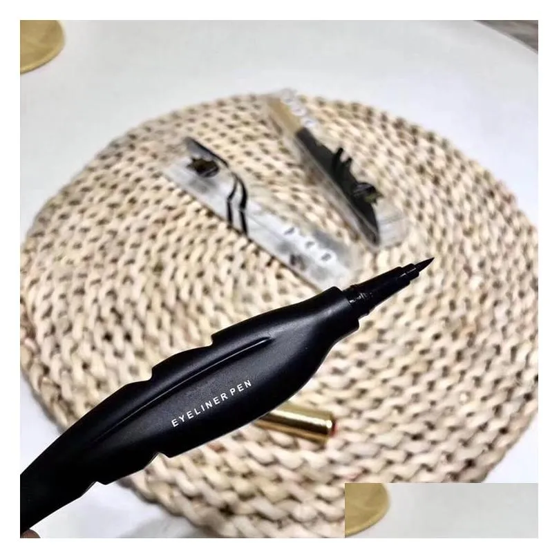 m makeup brand eyeliner pen feather design liquid waterproof long lasting smooth black brow eye liner pen eyeliner cosmetics