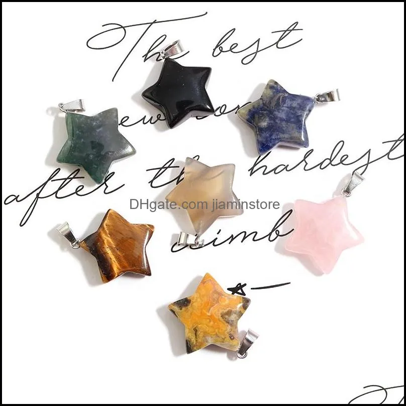 25mm big carved star charms natural quartz crystal pendants healing stones gemstone pendant for jewelry makinig