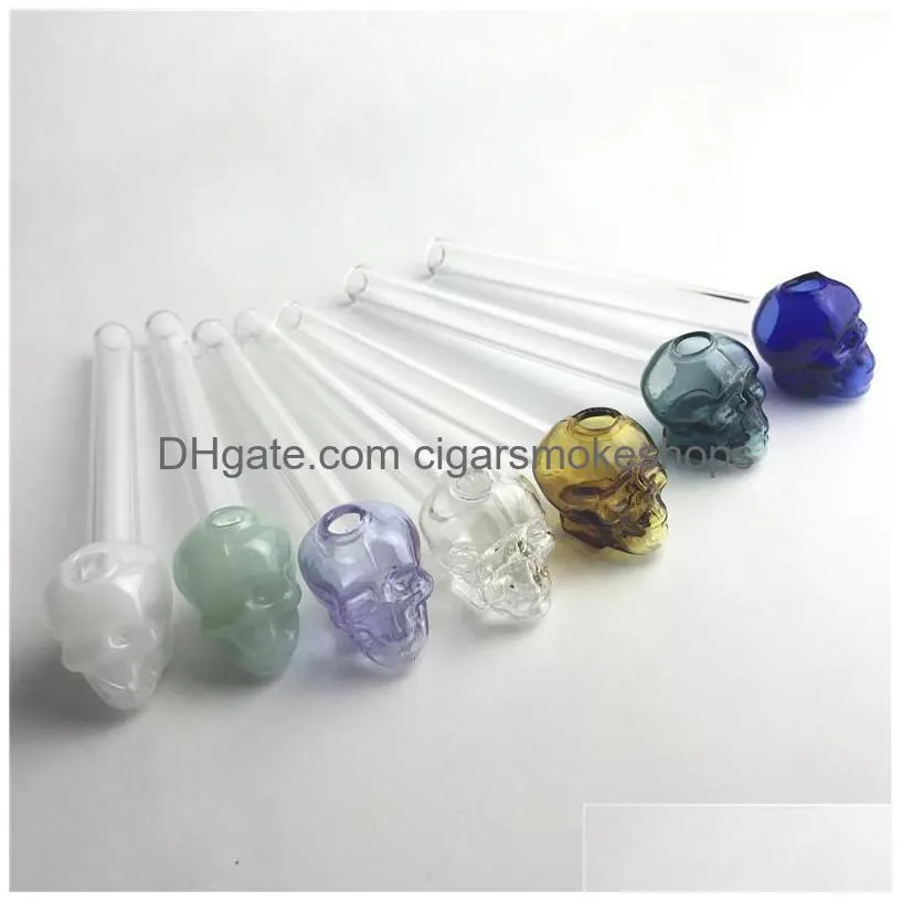 5.5 inch colorful skull glass oil burner pipe water hand pipes with green brown black white 2mm thick hole for smoking