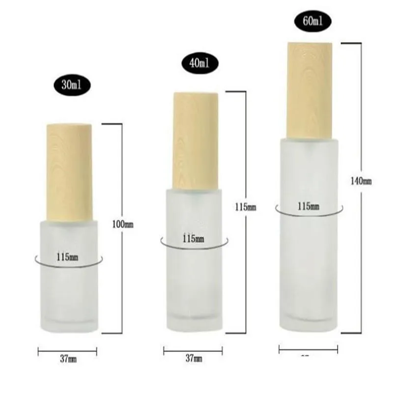 30ml 40ml 60ml 80ml 100ml frosted glass cosmetic jar bottle face cream pot lotion spray pump bottles with plastic imitation bamboo