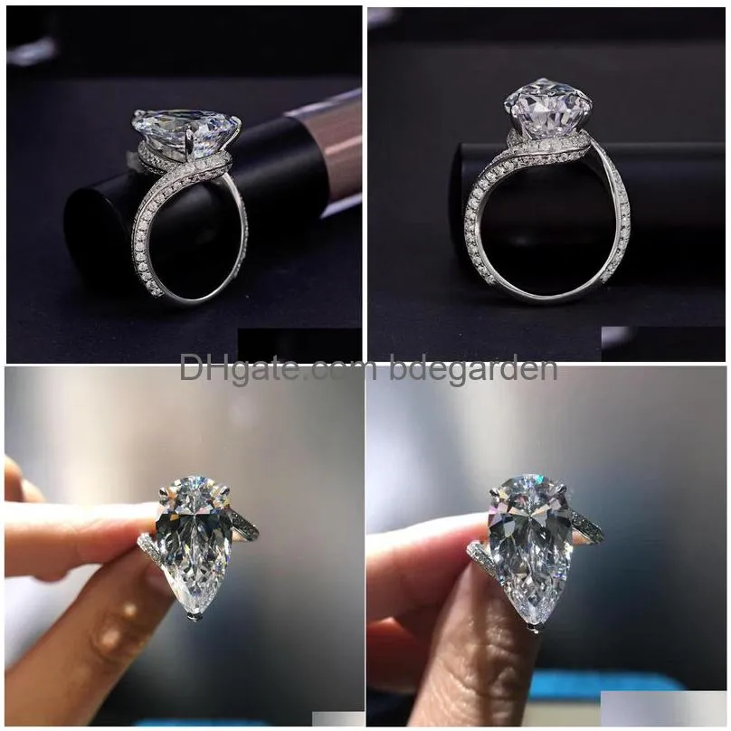 new trendy style luxury pave diamond pear shape cz zircon engagement wedding for women finger ring silver