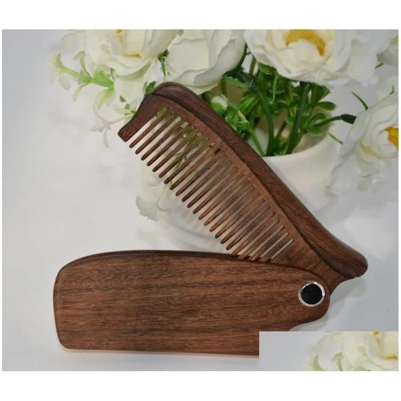 hot wooden folding comb antistatic combs portable folding styling hairdressing hair brush combing