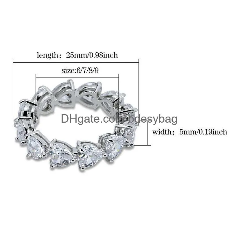  fashion cubic zircon rings 18k silver plated full gems ring for women girls heart shape zircon couple ring jewelry gift