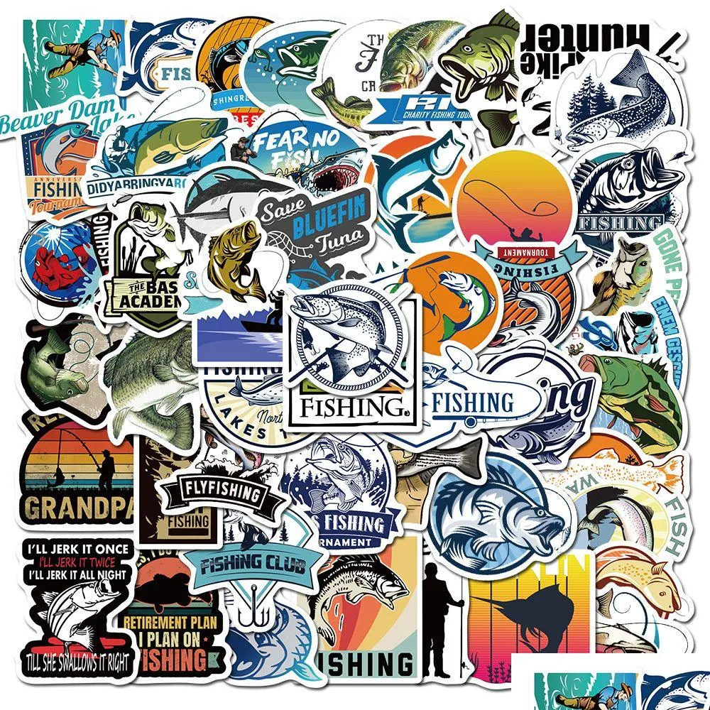 50pcs fishing stickers sports graffiti stickers for diy laptop skateboard motorcycle decals