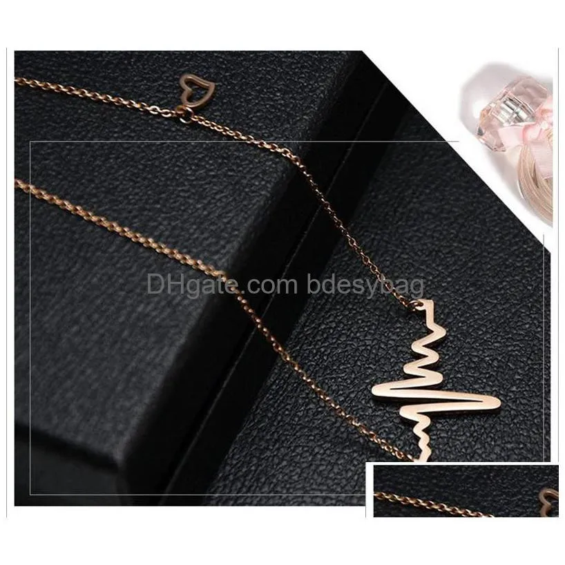 high quality ecg pendant chain necklace stainless steel cute heart necklace for women fashion accessories jewelry wholesale
