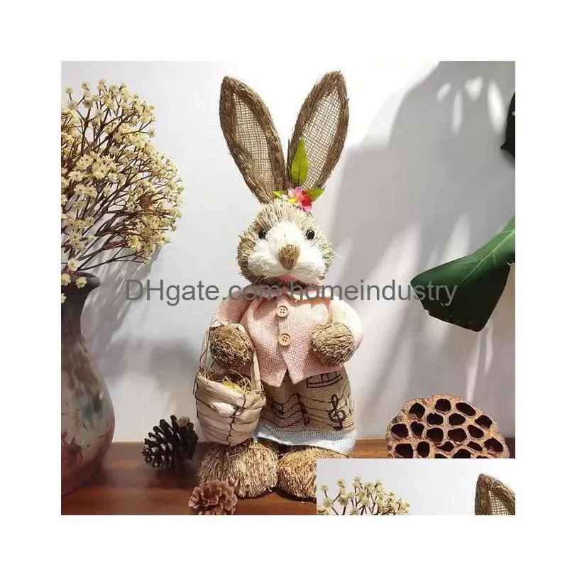 14 artificial straw bunny standing rabbit with carrot home garden decoration easter theme party supplies