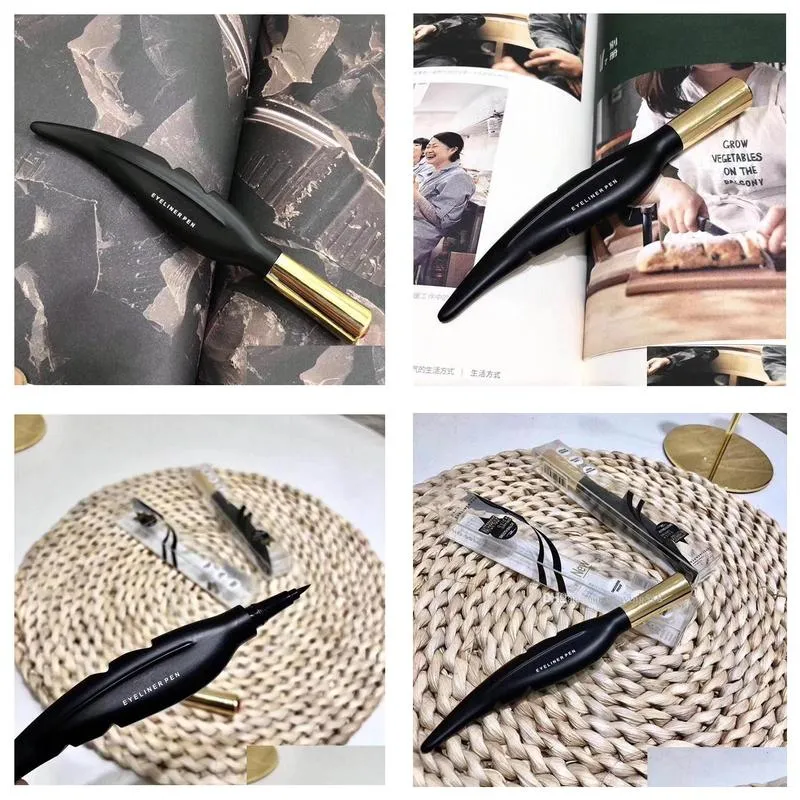 m makeup brand eyeliner pen feather design liquid waterproof long lasting smooth black brow eye liner pen eyeliner cosmetics