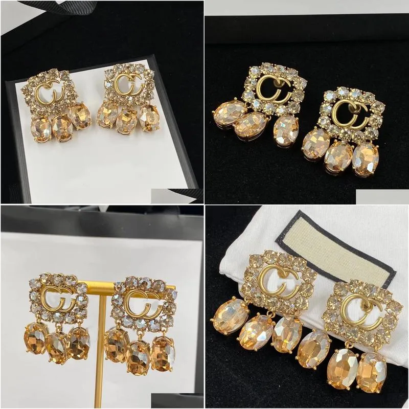 classic style charm earrings light luxury brand designer crystal diamond earrings wedding party jewelry with box