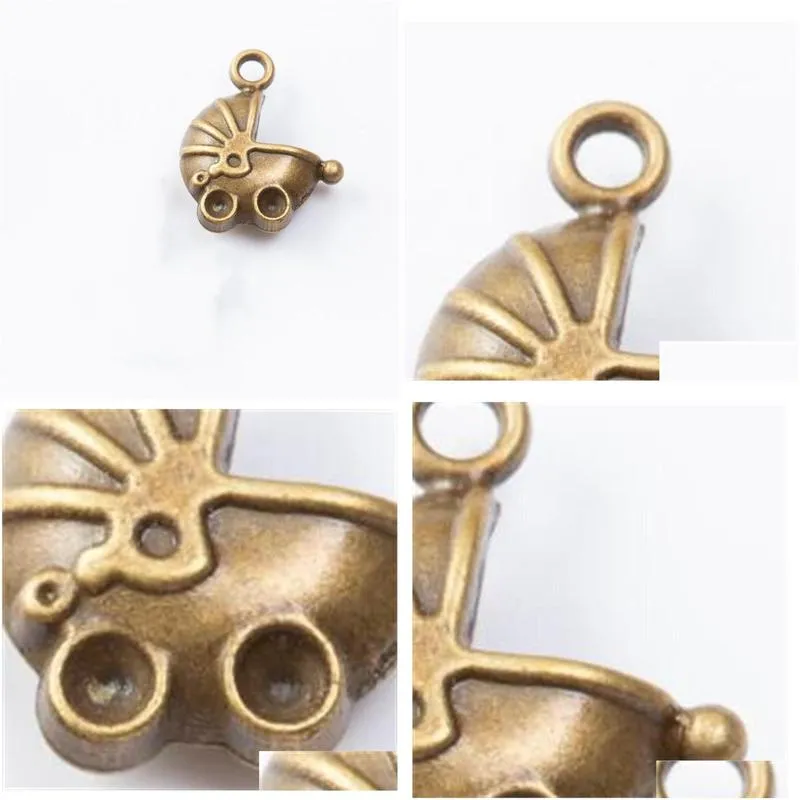 67pcs zinc alloy charms antique bronze plated 3d baby carriage buggy pram charms for jewelry making diy handmade pendants 16x13mm 393