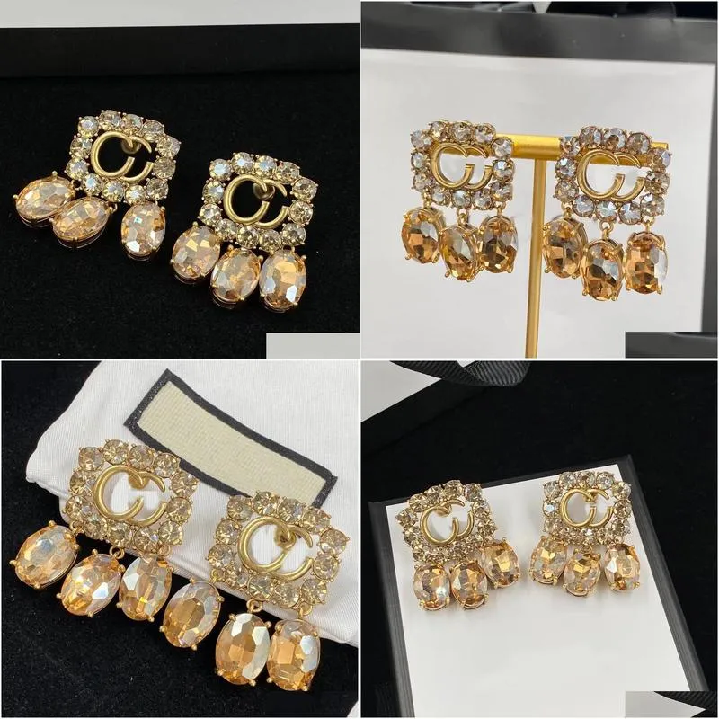 classic style charm earrings light luxury brand designer crystal diamond earrings wedding party jewelry with box