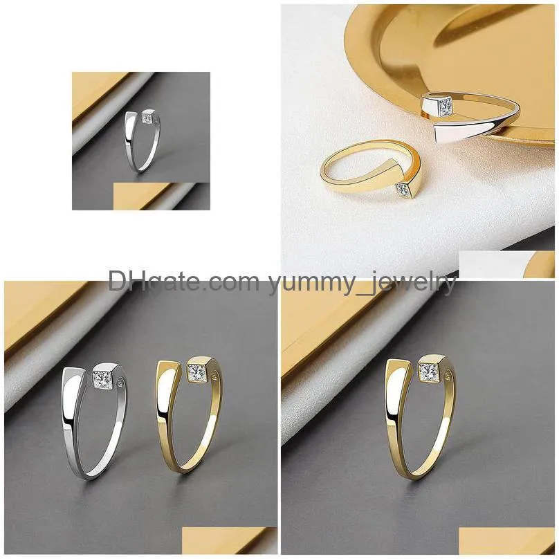 korean delicate square cubic zircon ring for women girls micro paved open adjustable rings fashion jewelry gifts