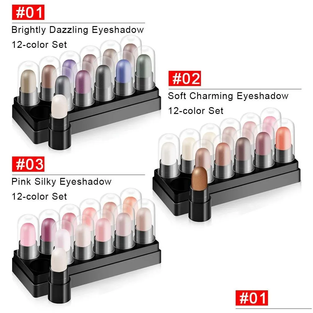 12 colors eyeshadow pencil set waterproof long lasting glitter shimmer eye shadow pen highlighter stick eyes makeup tools