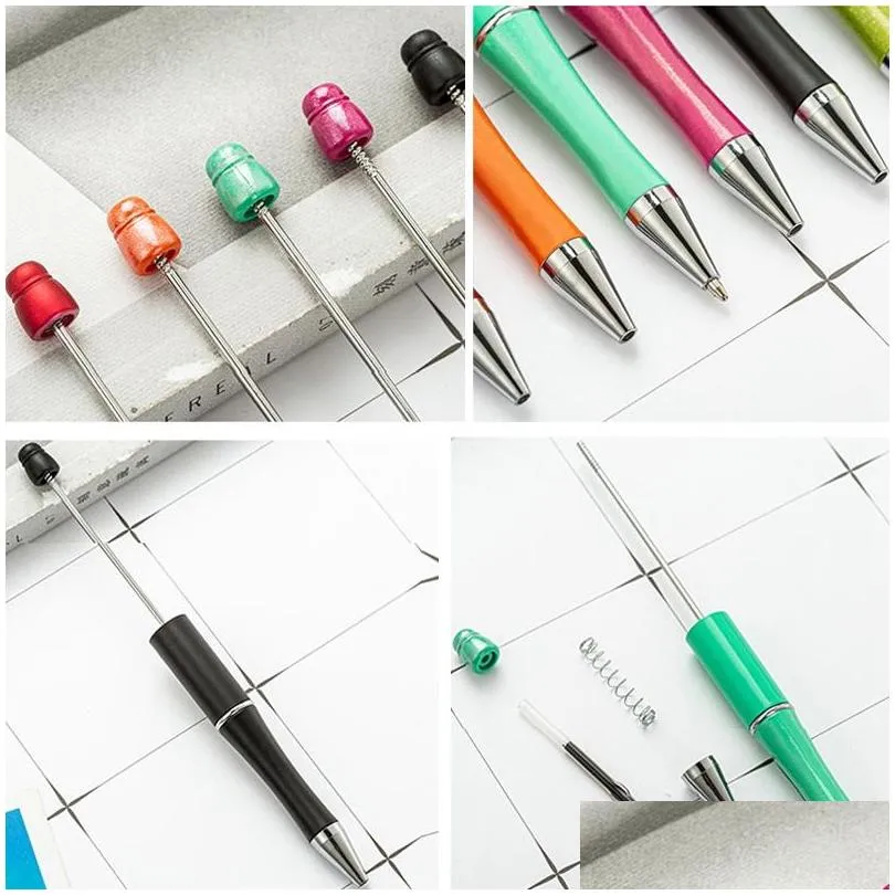 student beadable plastic ballpoints diy add beads ballpoint pens bead ball pen promotional christmas gifts creative bh4556 tqq