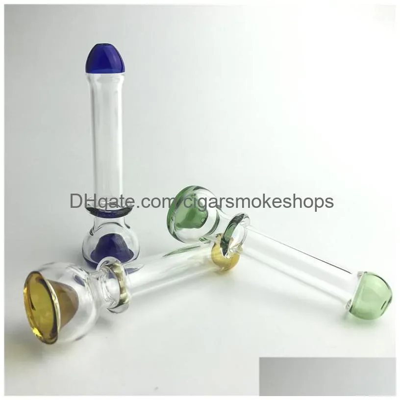 4.5 inch glass hand pipes for smoking with green blue brown clear glass filter tips colorful thick pyrex straw tobacco pipe