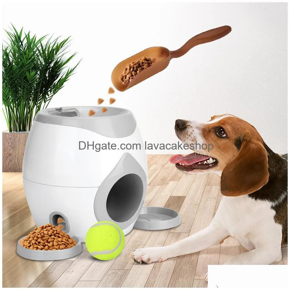 automatic pet feeder interactive fetch tennis ball launcher dog training toys throwing ball machine pet food emission device lj201125
