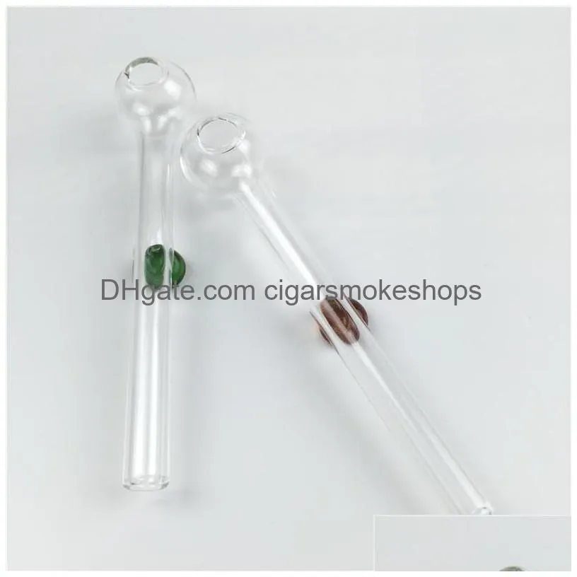 glass oil burner bong accessories hand smoking pipes thick clear glass tube 10cm mini oil burner pipe with colored handle