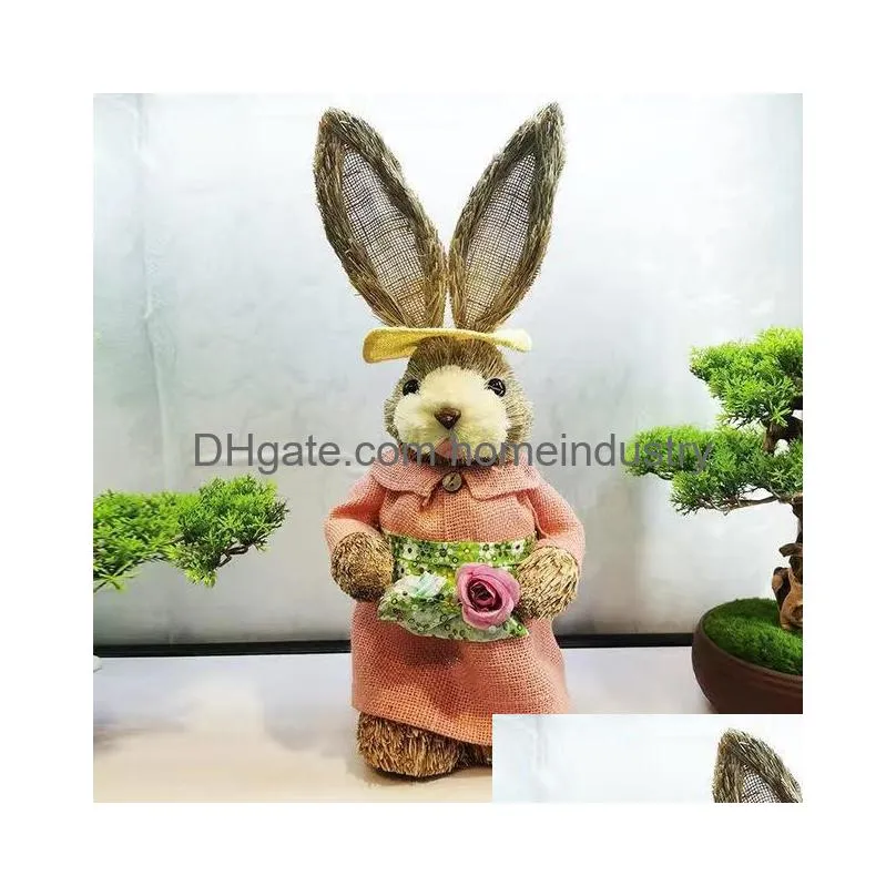 14 artificial straw bunny standing rabbit with carrot home garden decoration easter theme party supplies