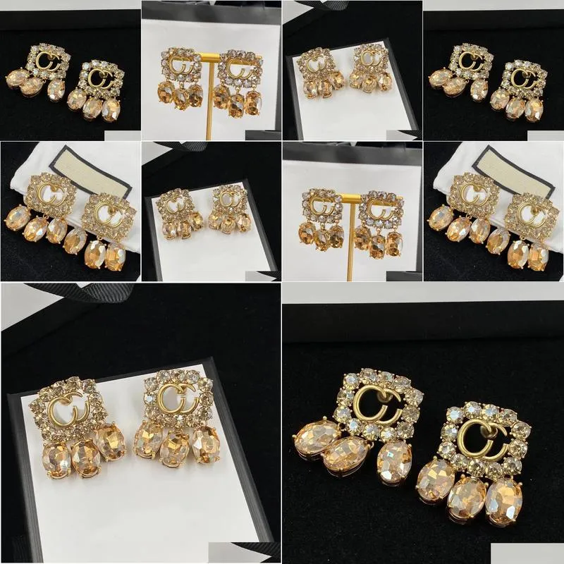 classic style charm earrings light luxury brand designer crystal diamond earrings wedding party jewelry with box