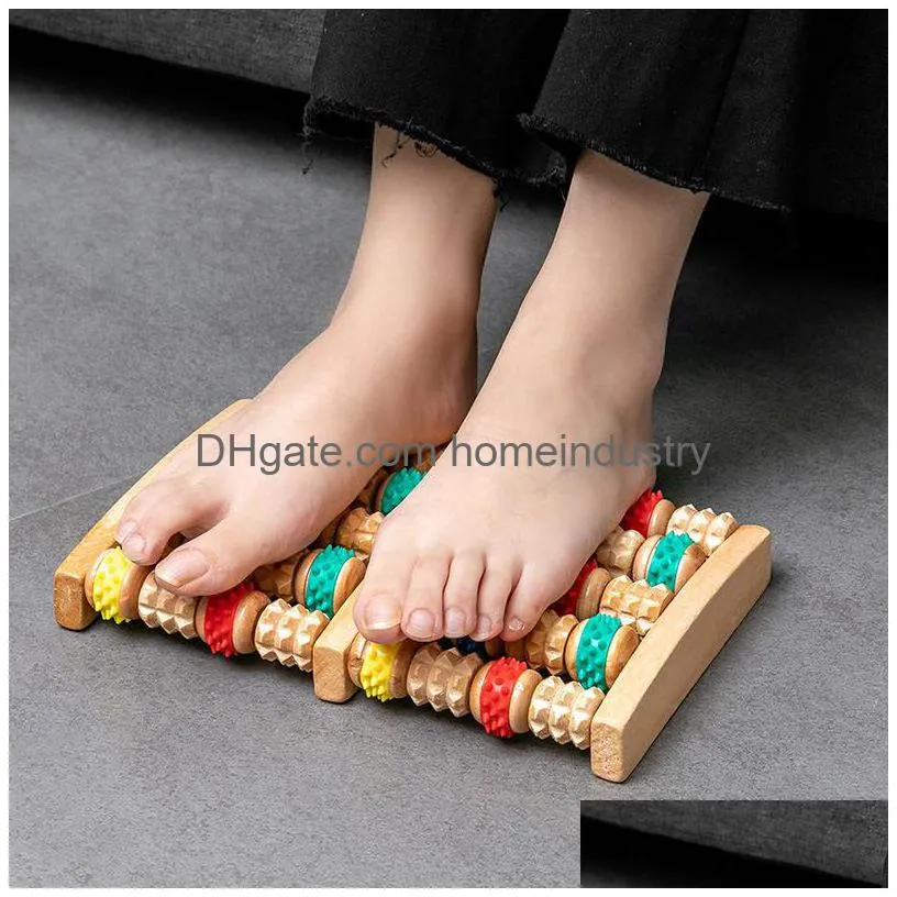 party gift wooden 3/6 row foot massager pain stress relief shiatsu roller foot care massager roller heath therapy relax massager