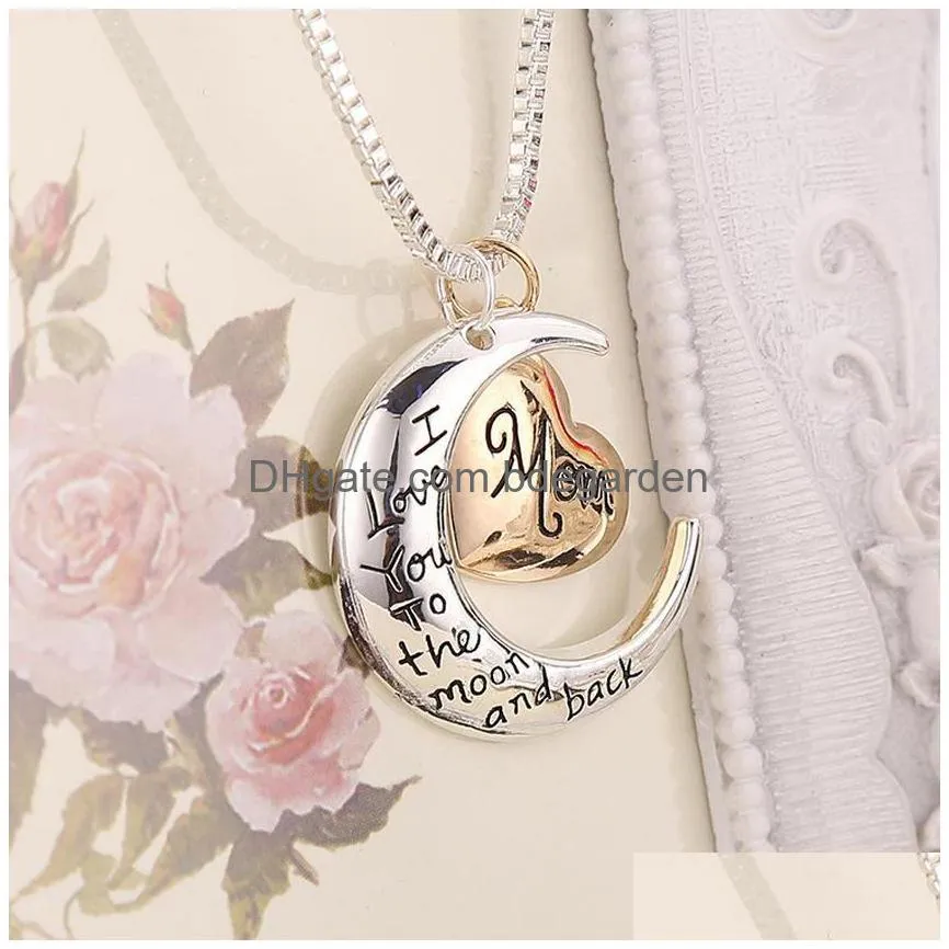 i love you to the moon and back mom pendant necklace mother day gift wholesale fashion jewelry n113