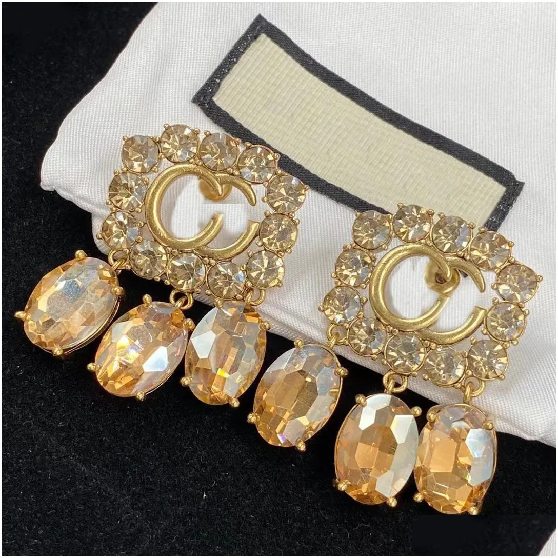 classic style charm earrings light luxury brand designer crystal diamond earrings wedding party jewelry with box